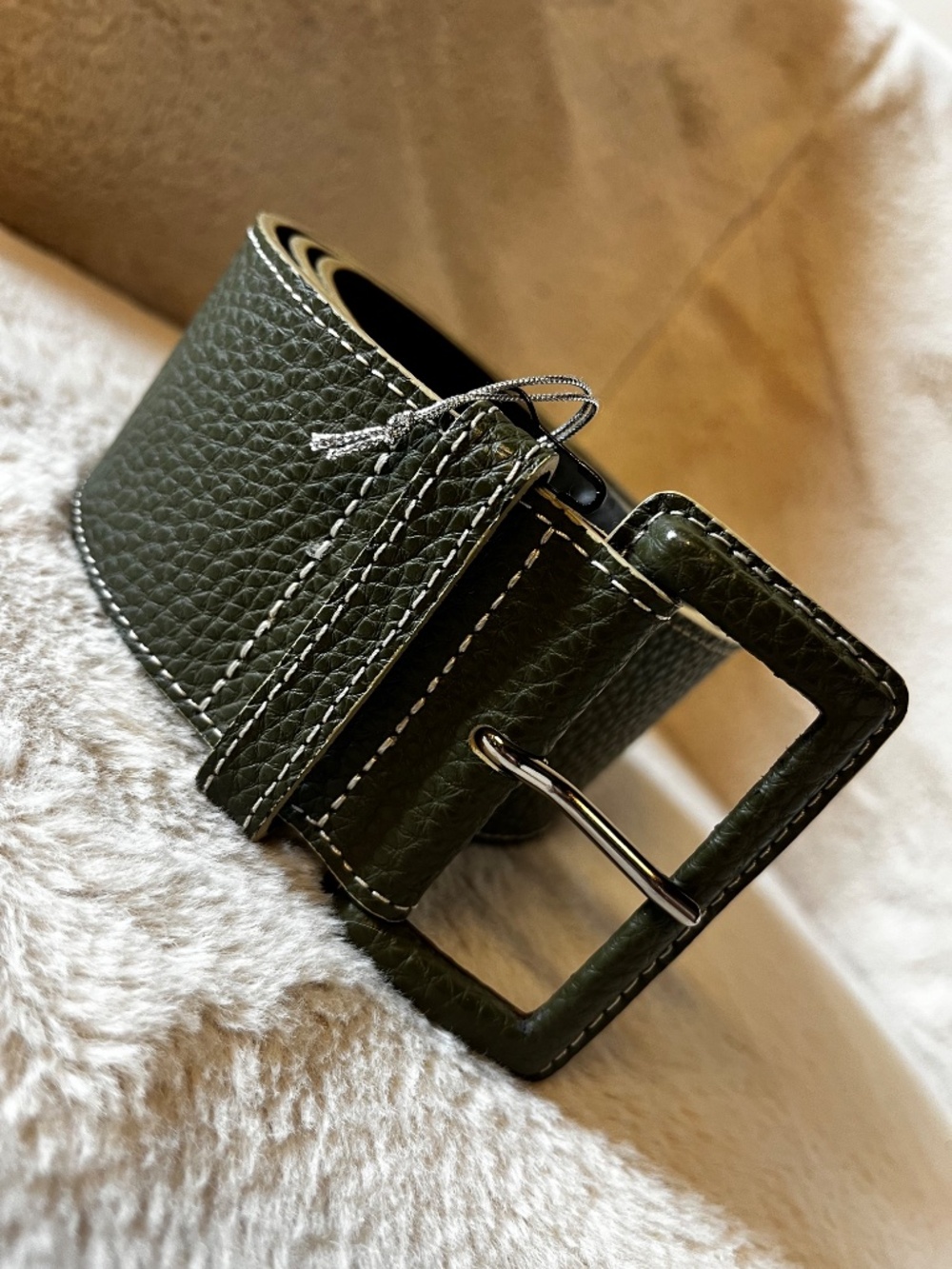 Vintage Chunky Olive Green Vegan Leather Belt
